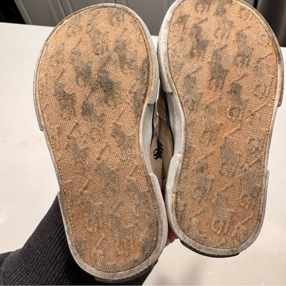 Polo Ralph Lauren Embroidered Navy Logo Khaki Canvas Slip Ons Toddler 5 Preppy - Picture 5 of 7